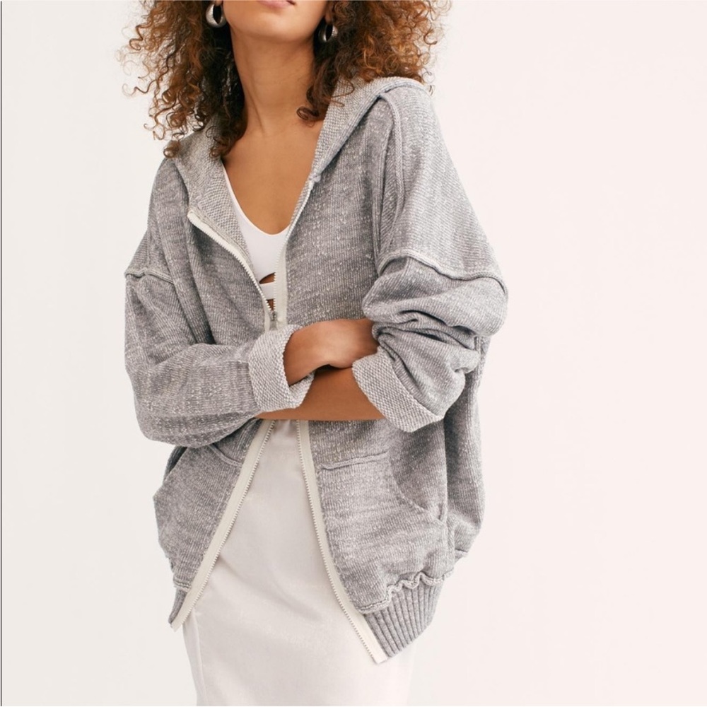 Free People In Bloom Gray Zip Up Hoodie XS
